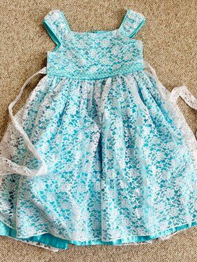 SHANIL Blue White Lace Flared Formal Party Special Occasion dress Girls 8